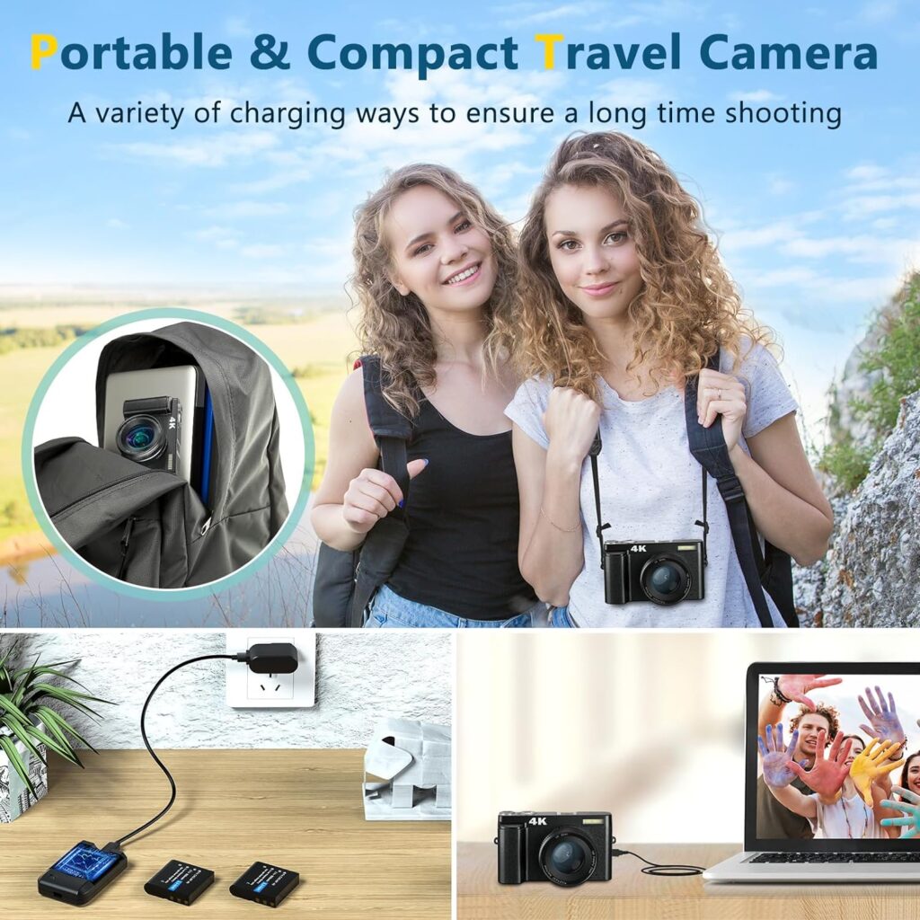 4K Digital Camera for Photography Autofocus, 48MP Vlogging Camera with SD Card Anti-Shake, 3 180° Flip Screen Compact Video Camera for Travel, 16X Zoom Digital Camera for Teens with Flash