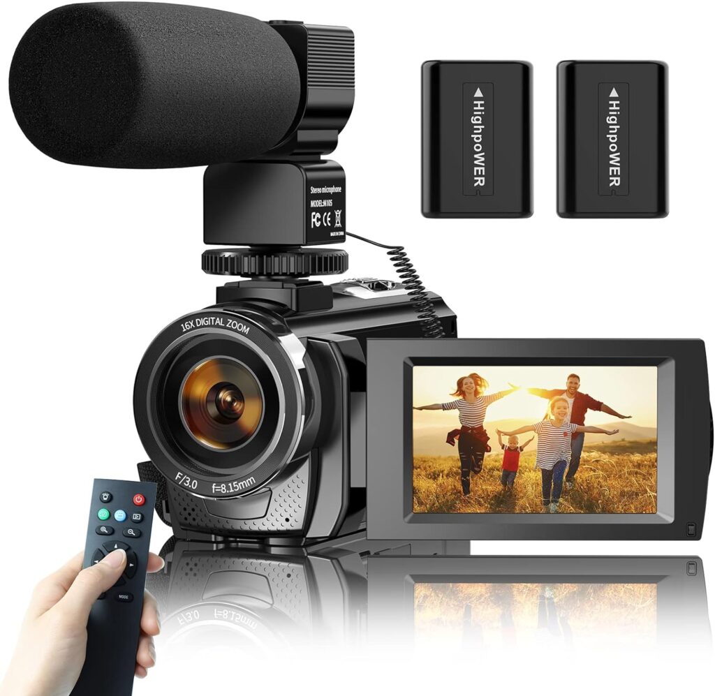 Aasonida Video Camera Camcorder for YouTube, Digital Vlogging Camera FHD 1080P 30FPS 24MP 3.0 Inch 270° Rotation Screen Video Recorder with Microphone, Remote Control, 2 Batteries