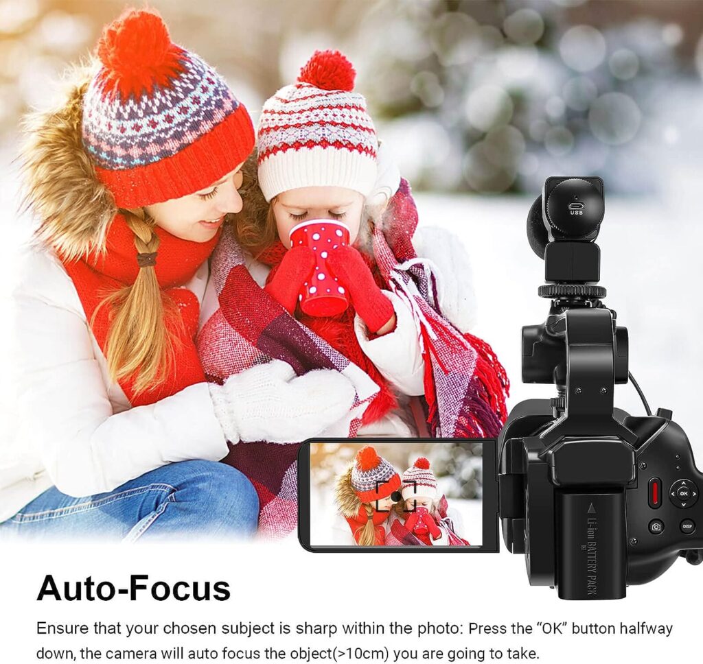 Video Camera Camcorder 4K, Video Camera Auto Focus Vlogging Camera for YouTube 64MP 60FPS WiFi Webcam 4 Touch Screen 18X Digital Zoom with Lens Hood, Stabilizer, Microphone, 64G SD Card, Fill Light