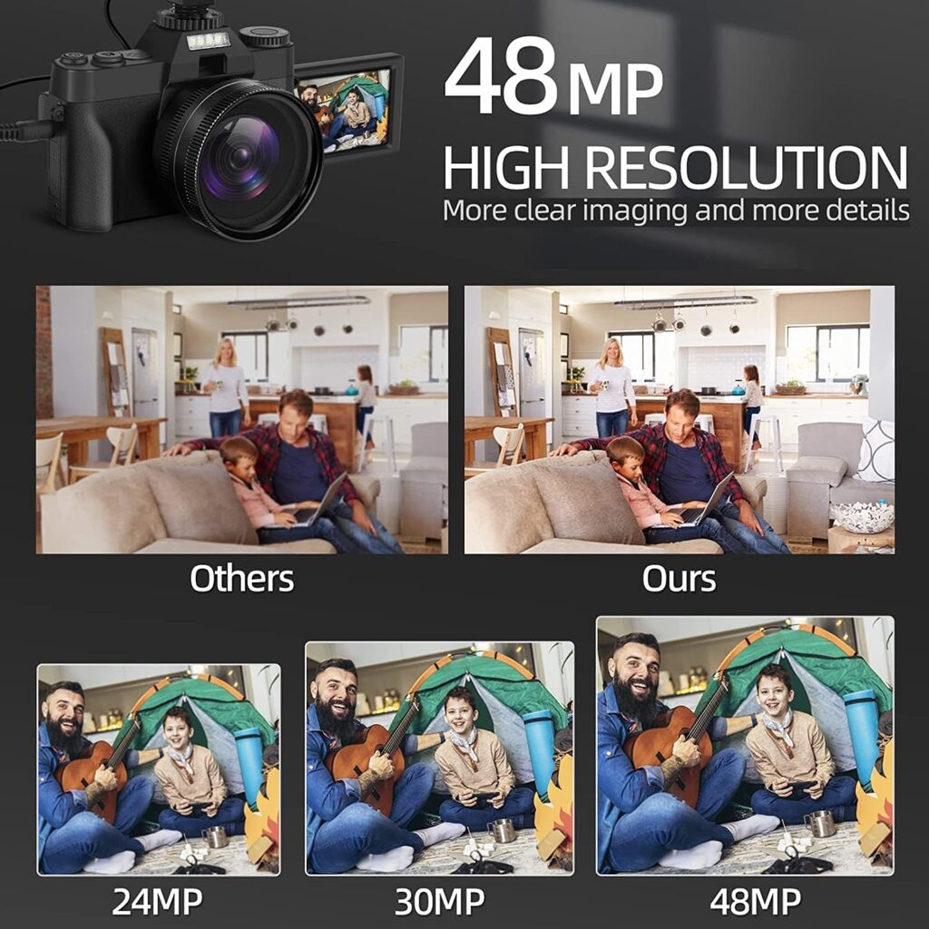 4K Digital Cameras for Photography 48MP Camcorder Reversible Display Vlogging Camera 16X Digital Zoom Mini Camera for YouTube with 32GB SD Card for Youtuber Beginners