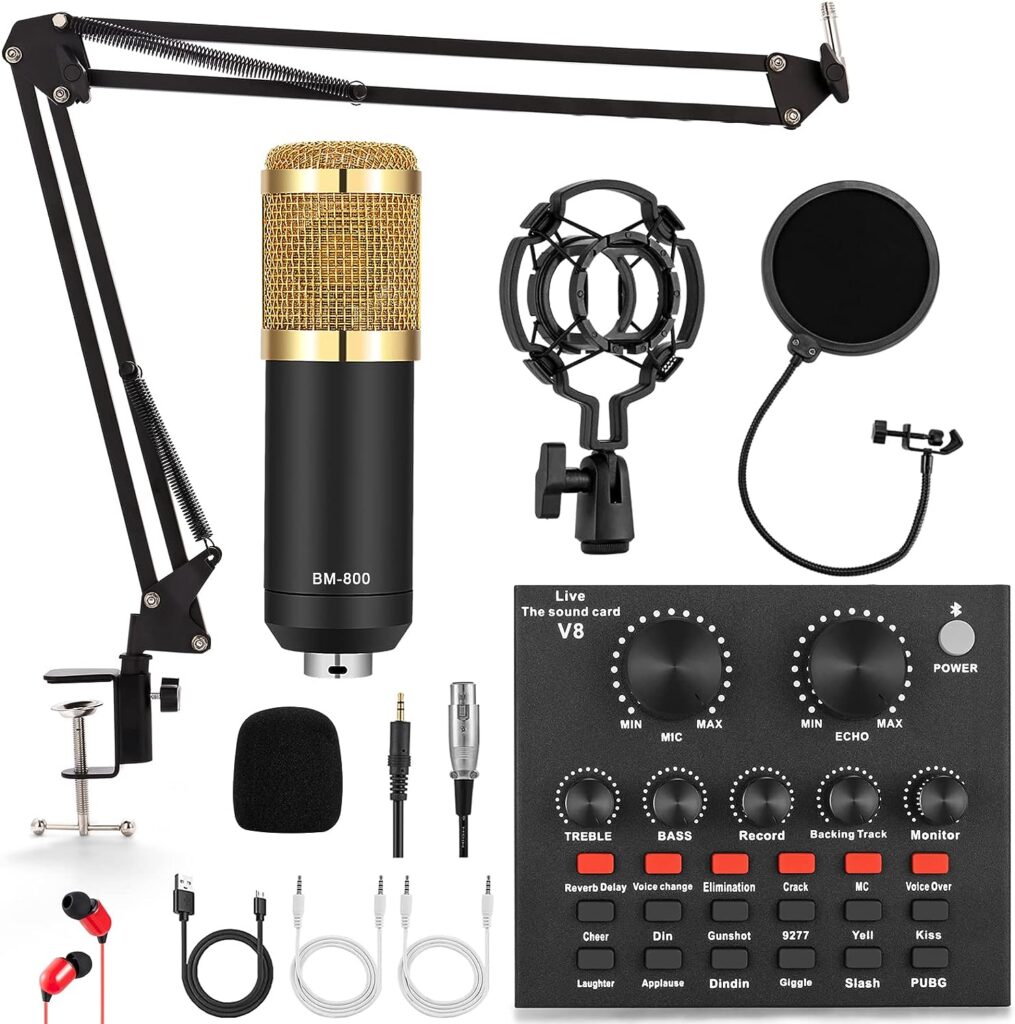 ALPOWL Podcast Equipment Bundle, Audio Interface with All in One Live Sound Card and Condenser Microphone, Perfect for Recording, Broadcasting, Live Streaming (Gold)