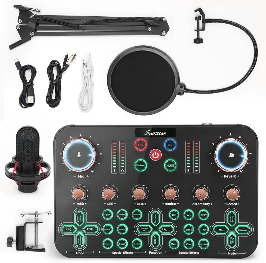 Asmuse Condenser Microphone Bundle BM-800 Streaming Equipment Mic Kit with Live Sound Card, Adjustable Mic Stand and Metal Shock Mount Podcast Microphone Kit for Recording/Broadcasting/Streaming