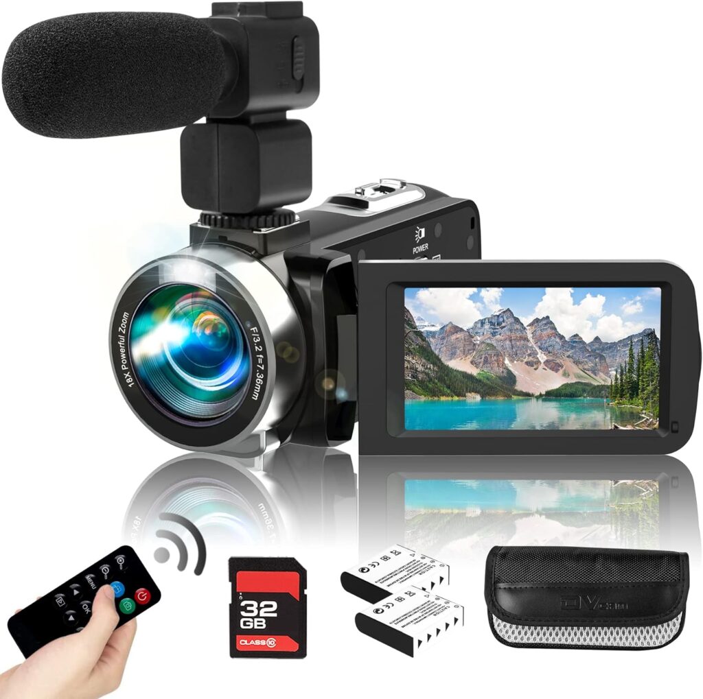 Heegomn Video Camera Camcorder with Microphone HD 2.7K Video Recorder Camera Vlogging Camera for YouTube Kids Camcorder with 3.0 LCD Screen,18X Digital Zoom,Remote,2 Batteries and 32G SD Card