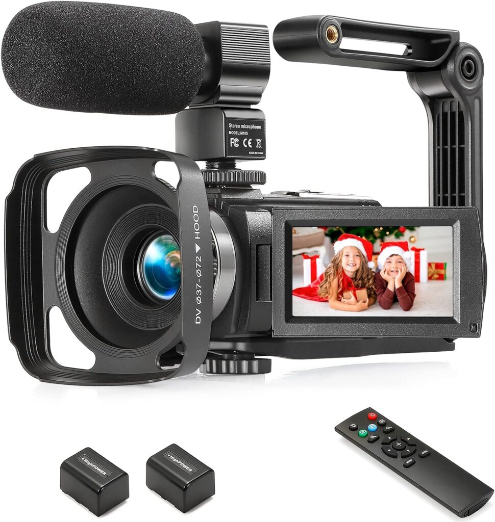 LKX Video Camera Camcorder Full HD 1080P 36.0 MP Webcam YouTube Vlogging Camera Recorder, 16X Digital Zoom Touch Screen Camcorders Camera with Microphone, Remote, Stabilizer, Lens Hood, 2 Batteries