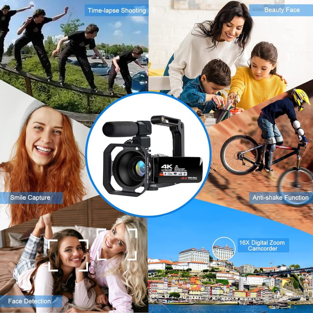 lovpo 4K Video Camera, Camcorder 48MP Ultra HD WiFi Vlogging Camera for YouTube 18X Zoom 3.0 Touch Screen Digital Camera with Microphone, Stabilizer, Lens Hood, Remote, 2 Batteries