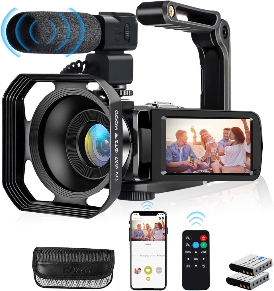 lovpo 4K Video Camera, Camcorder 48MP Ultra HD WiFi Vlogging Camera for YouTube 18X Zoom 3.0 Touch Screen Digital Camera with Microphone, Stabilizer, Lens Hood, Remote, 2 Batteries