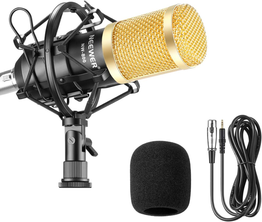 Neewer® NW-800 Professional Studio Broadcasting  Recording Microphone Set Including (1)NW-800 Professional Condenser Microphone + (1)Microphone Shock Mount + (1)Ball-type Anti-wind Foam Cap + (1)Microphone Power Cable (Black)