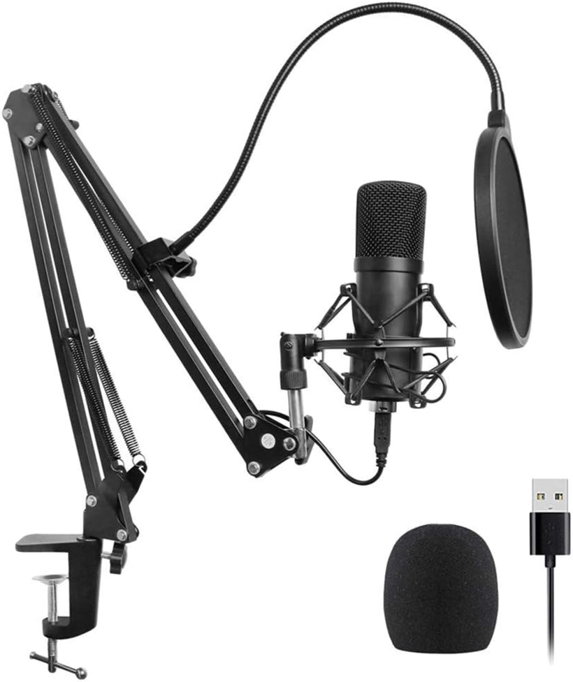 Professional Cardioid Studio Condenser Mic Include Adjustable Suspension Scissor Arm Stand, Shock Mount and Pop Filter for PC Karaoke,Gaming,Studio Recording  Broadcasting