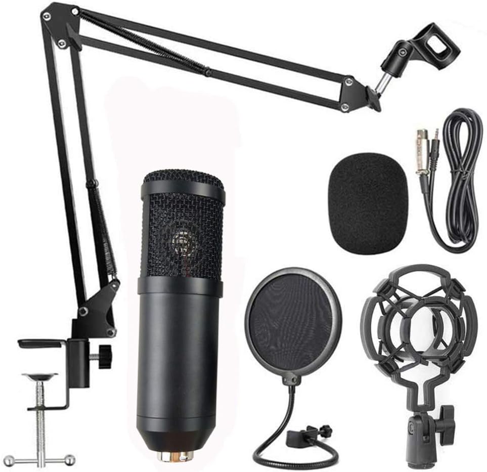 Professional Cardioid Studio Condenser Mic Include Adjustable Suspension Scissor Arm Stand, Shock Mount and Pop Filter for PC Karaoke,Gaming,Studio Recording  Broadcasting