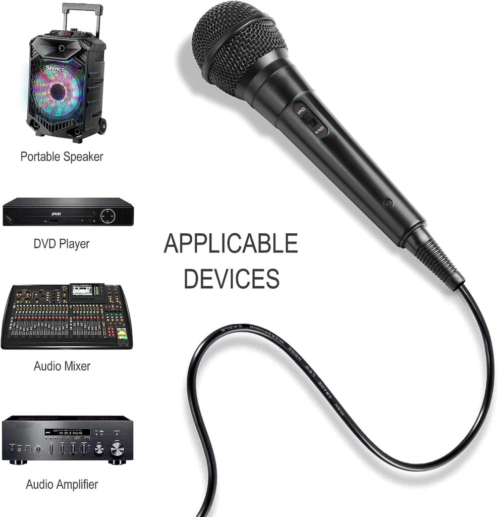 Shinco Handheld Wired Microphone, Cardioid Dynamic Vocal Mic with 13ft Cable and ON/Off Switch, Ideally Suited for Speakers, Karaoke Singing Machine, Amp, Mixer