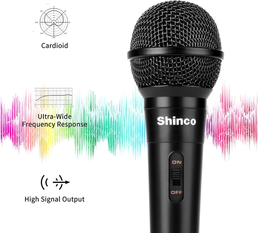 Shinco Handheld Wired Microphone, Cardioid Dynamic Vocal Mic with 13ft Cable and ON/Off Switch, Ideally Suited for Speakers, Karaoke Singing Machine, Amp, Mixer