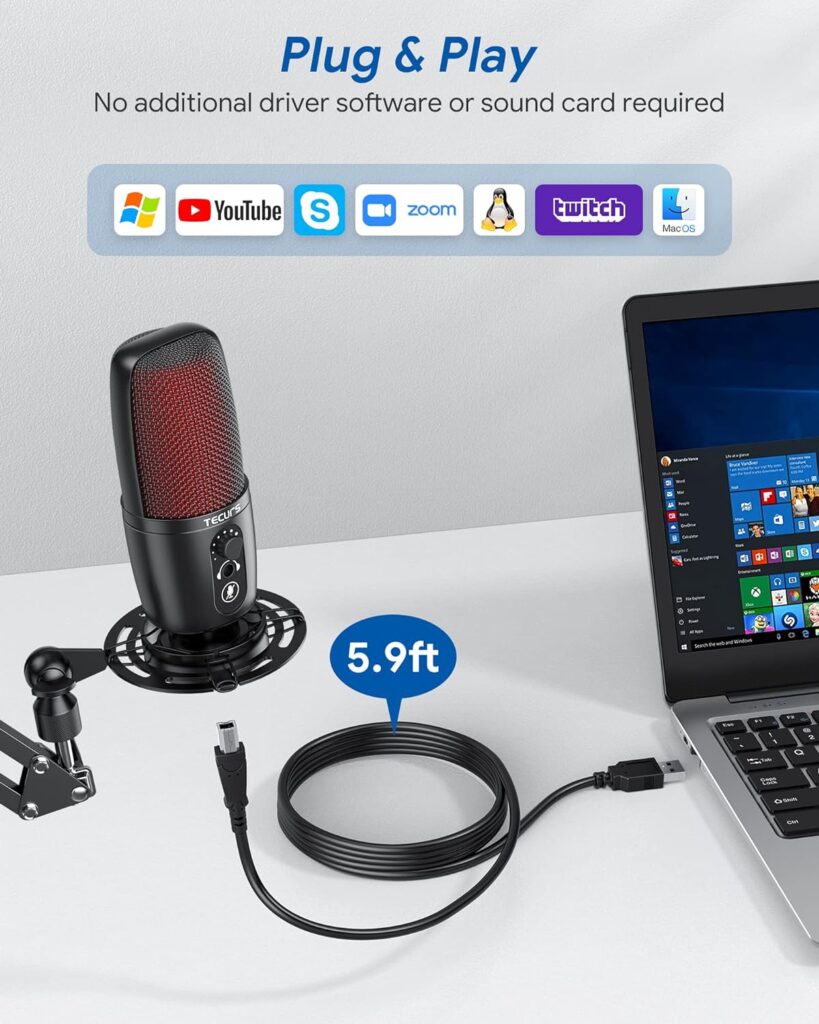 TECURS USB Microphone, Condenser Microphone Kit for Computer, Podcast Mic Set, PC Condenser Mic with Boom Arm for Gaming,Streaming,YouTube,Recording,Chatting