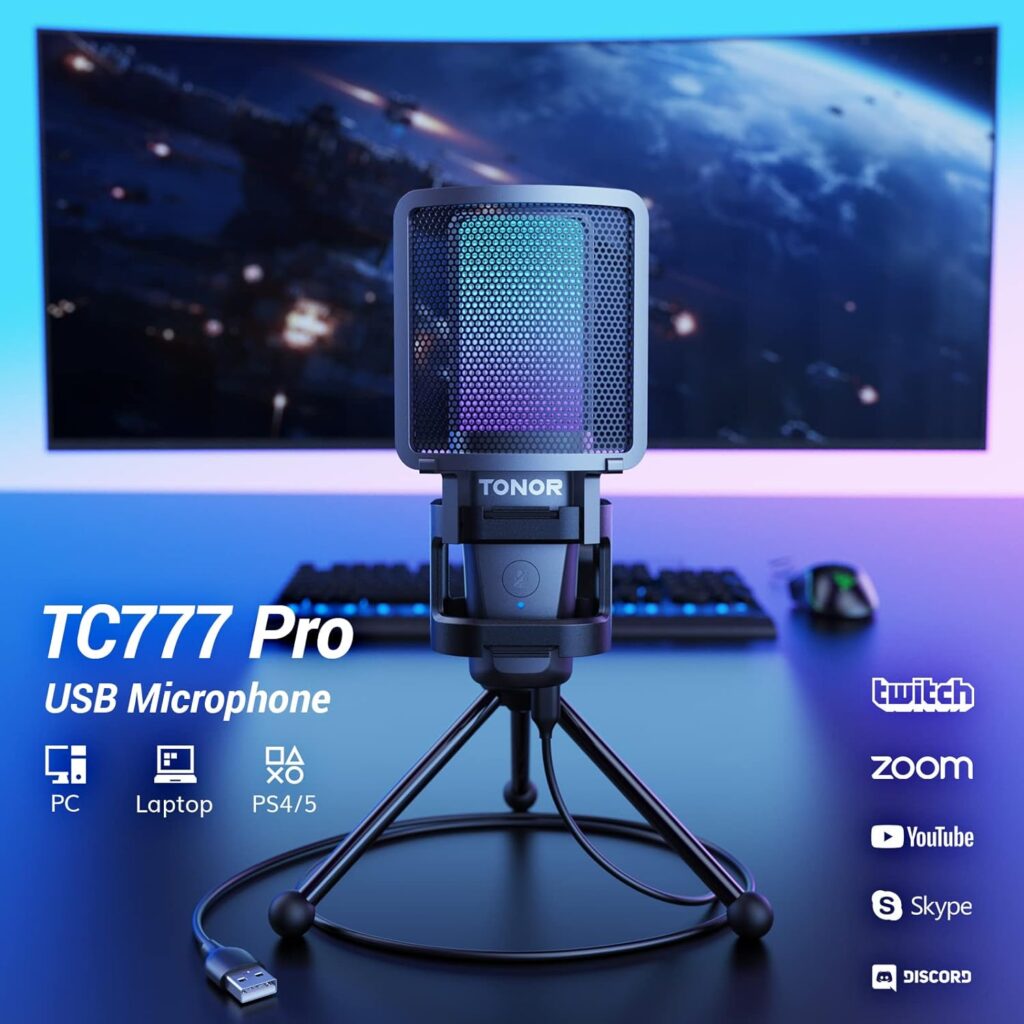 TONOR USB Microphone, Computer Cardioid Condenser PC Gaming Mic with Tripod Stand  Pop Filter for Streaming, Podcasting, Vocal Recording, Compatible with Laptop Desktop Windows Computer, TC-777