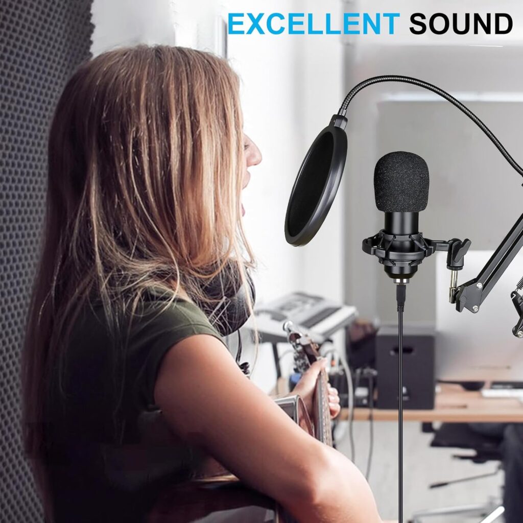 USB Condenser Microphone, Plug  Play Professional Cardioid Studio Mic Kit Shock Mount,Pop Filter and Adjustable Boom Arm for Recording Gaming Streaming YouTube Podcast Skype Voice Over Broadcasting