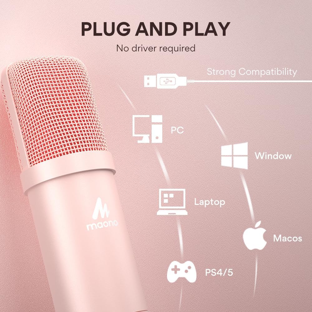 USB Microphone, MAONO 192KHZ/24Bit Plug  Play PC Computer Podcast Condenser Cardioid Metal Mic Kit with Professional Sound Chipset for Recording, Gaming, Singing, YouTube (AU-A04)