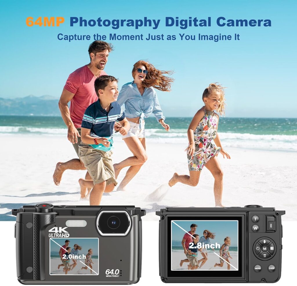 4K 64MP Digital Camera for Photography, Compact Vlogging Camera for YouTube with WiFi 18X Zoom,PointShoot Camerawith Auto Focus, Selfie Screens,32GB SD Card,Travel Video Camera for Beginners Kids