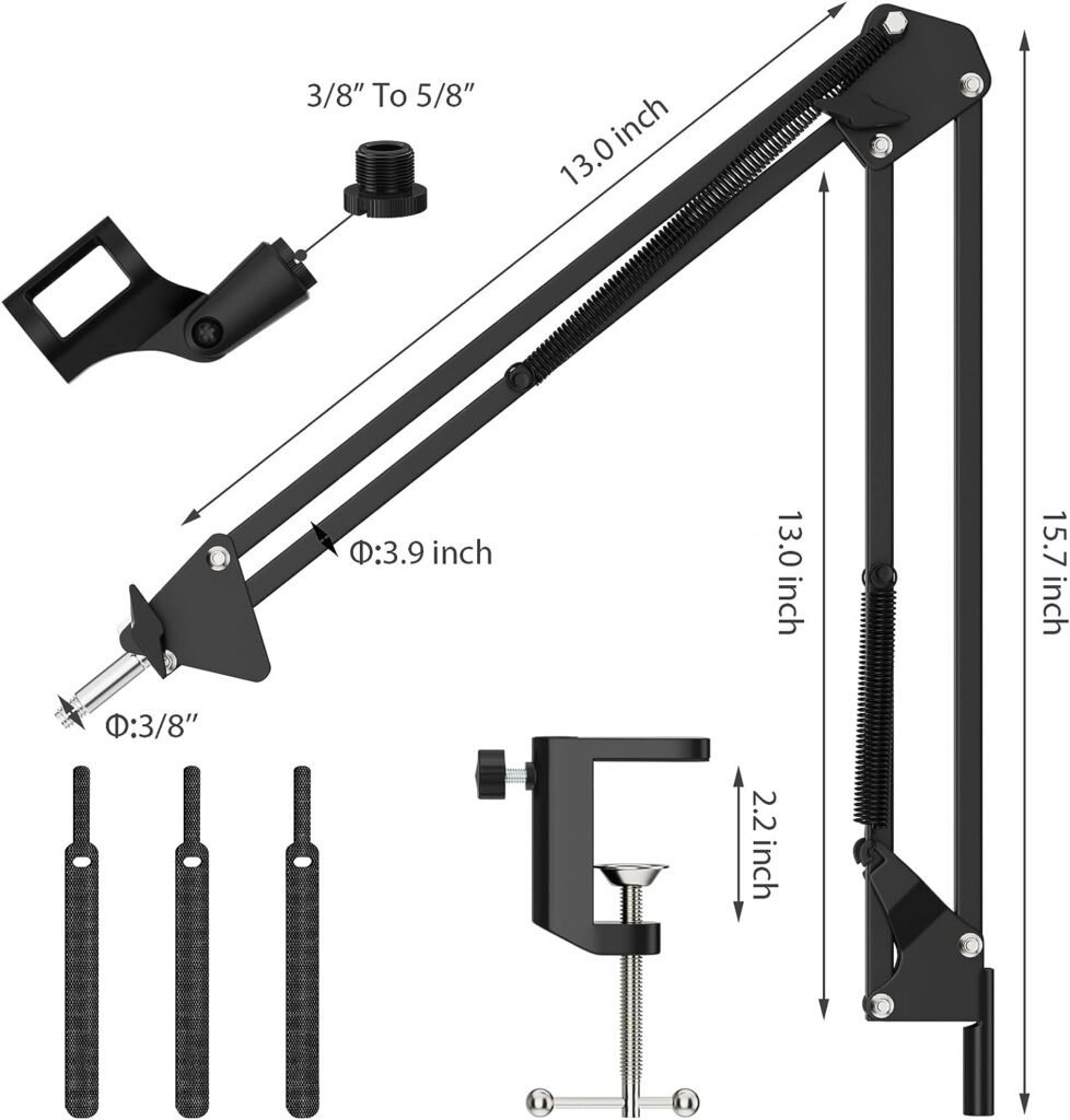 K KASONIC Microphone Stand, Adjustable Microphone Desk Stand for HyperX Mic Boom Arm Stand for Broadcasting Recording, Voice-Over Sound Studio, Stages, Streaming, Singing and TV Stations