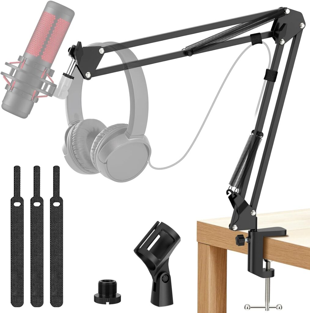 K KASONIC Microphone Stand, Adjustable Microphone Desk Stand for HyperX Mic Boom Arm Stand for Broadcasting Recording, Voice-Over Sound Studio, Stages, Streaming, Singing and TV Stations