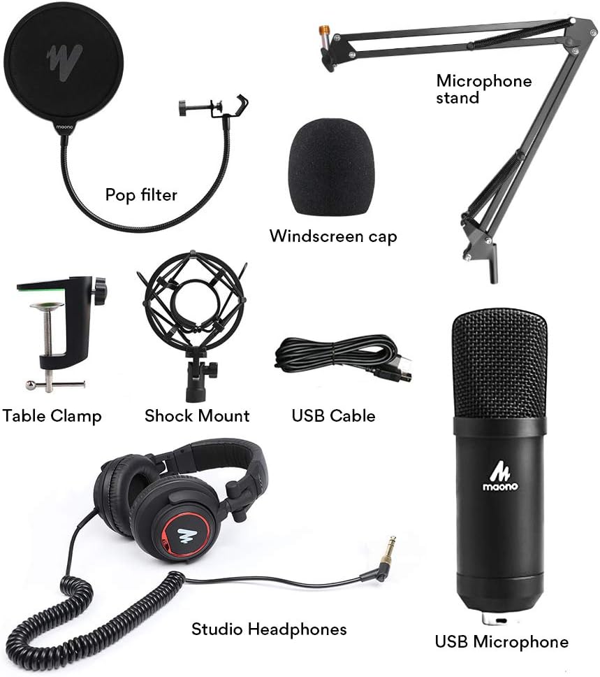 MAONO Microphone with Studio Headphone Set 192kHz/24bit Vocal Condenser Cardioid Podcast Mic Compatible with Mac and Windows, YouTube, Gaming, Live Streaming, Voice-Over (AU-A04H)