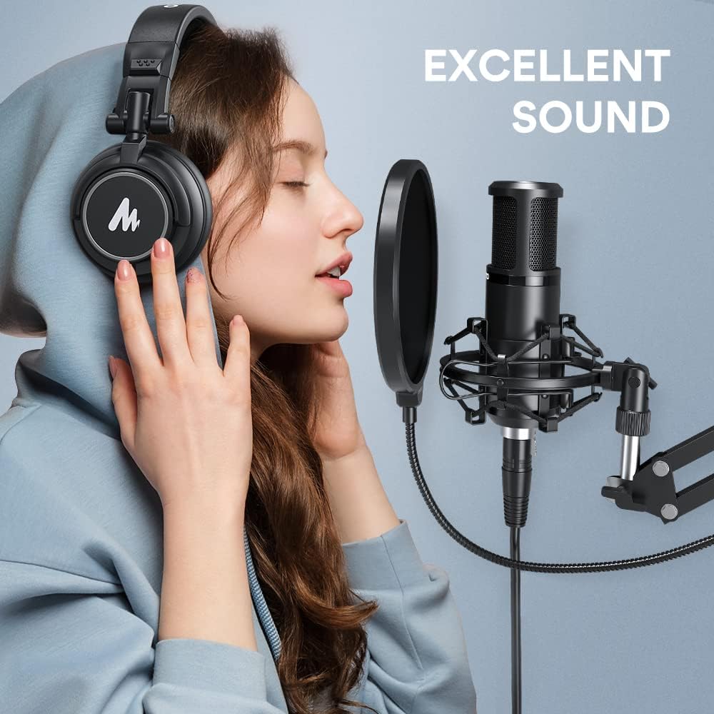 MAONO XLR Condenser Microphone, Professional Cardioid Studio Recording Mic for Streaming, Podcasting, Singing, Voice-Over, Vocal, Home-Studio, YouTube, Skype, Twitch (PM320S)