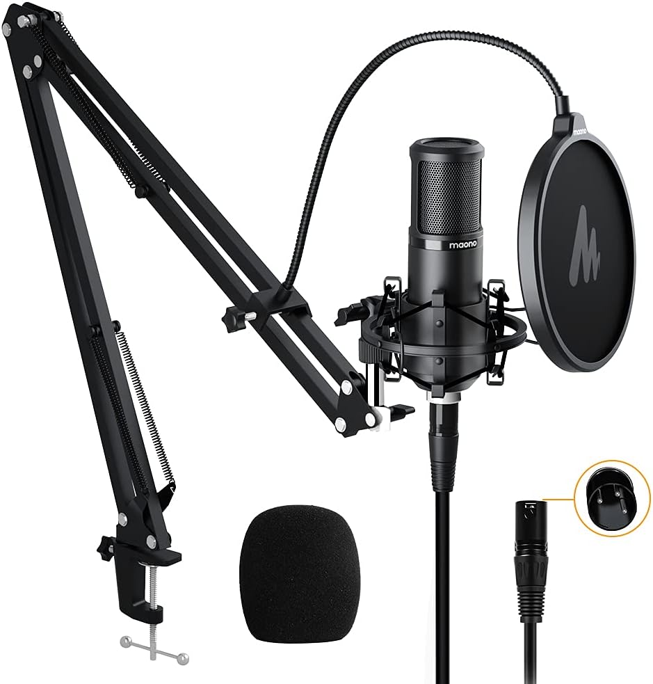 MAONO XLR Condenser Microphone, Professional Cardioid Studio Recording Mic for Streaming, Podcasting, Singing, Voice-Over, Vocal, Home-Studio, YouTube, Skype, Twitch (PM320S)