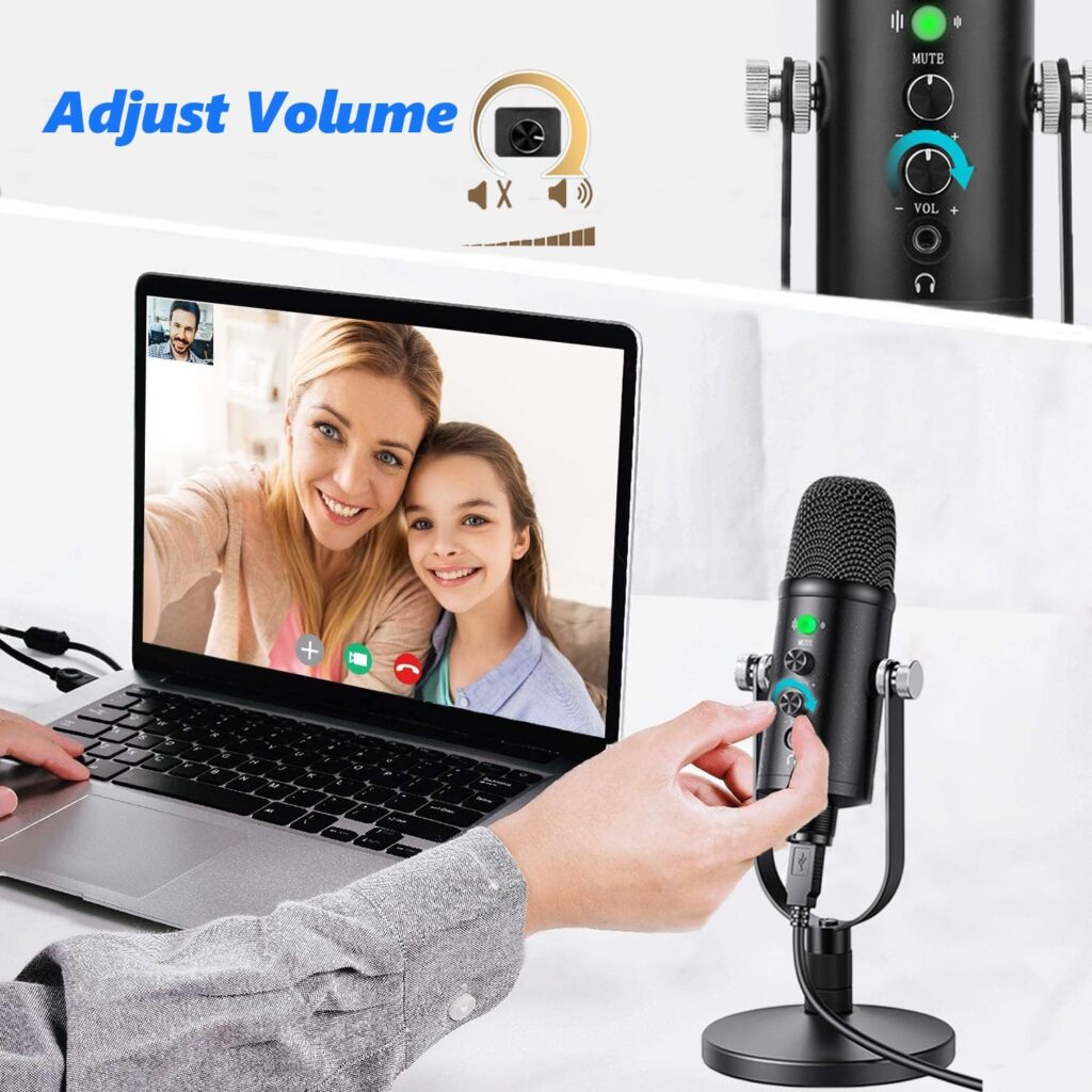 Mercase USB Microphone for Podcast, Recording, Sing, ASMR, with Mute Button,Plug  Play,Cardioid Pickup,Volume Control for Computer,Phone,MAC