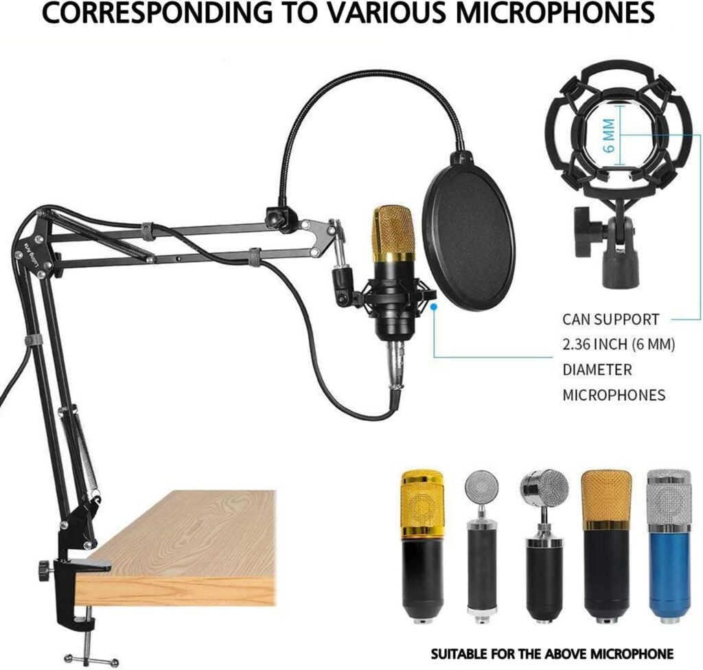 Microphone Stand for Blue Yeti, Boom Arm Scissor Mic Stand with Windscreen and Double layered screen Pop Filter Heavy Duty Mic Boom Scissor Arm Stands, Broadcasting and Recording.Game