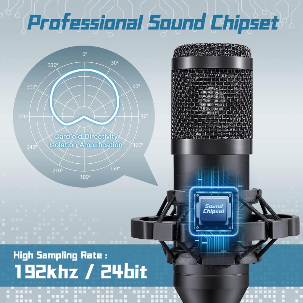 ovedisa USB Gaming Microphone PC,Professional Cardioid 192kHz/24Bit Plug  Play Mic Recording Microphone Kit with Advanced Chipset,for Streaming, Podcast, Studio and Singing