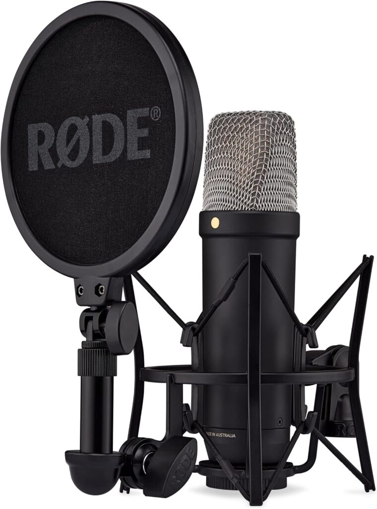 RØDE NT1 5th Generation Large-diaphragm Studio Condenser Microphone with XLR and USB Outputs, Shock Mount and Pop Filter for Music Production, Vocal Recording and Podcasting (Black)