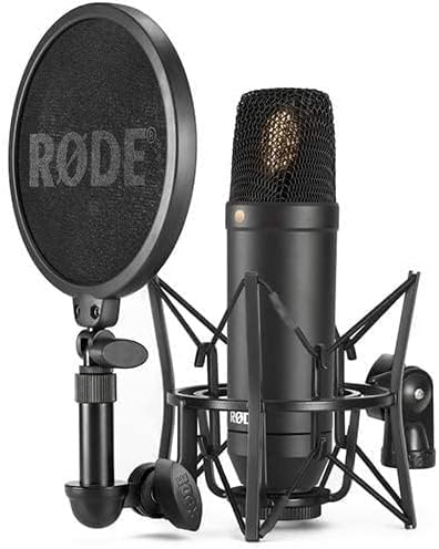 RØDE NT1 5th Generation Large-diaphragm Studio Condenser Microphone with XLR and USB Outputs, Shock Mount and Pop Filter for Music Production, Vocal Recording and Podcasting (Black)