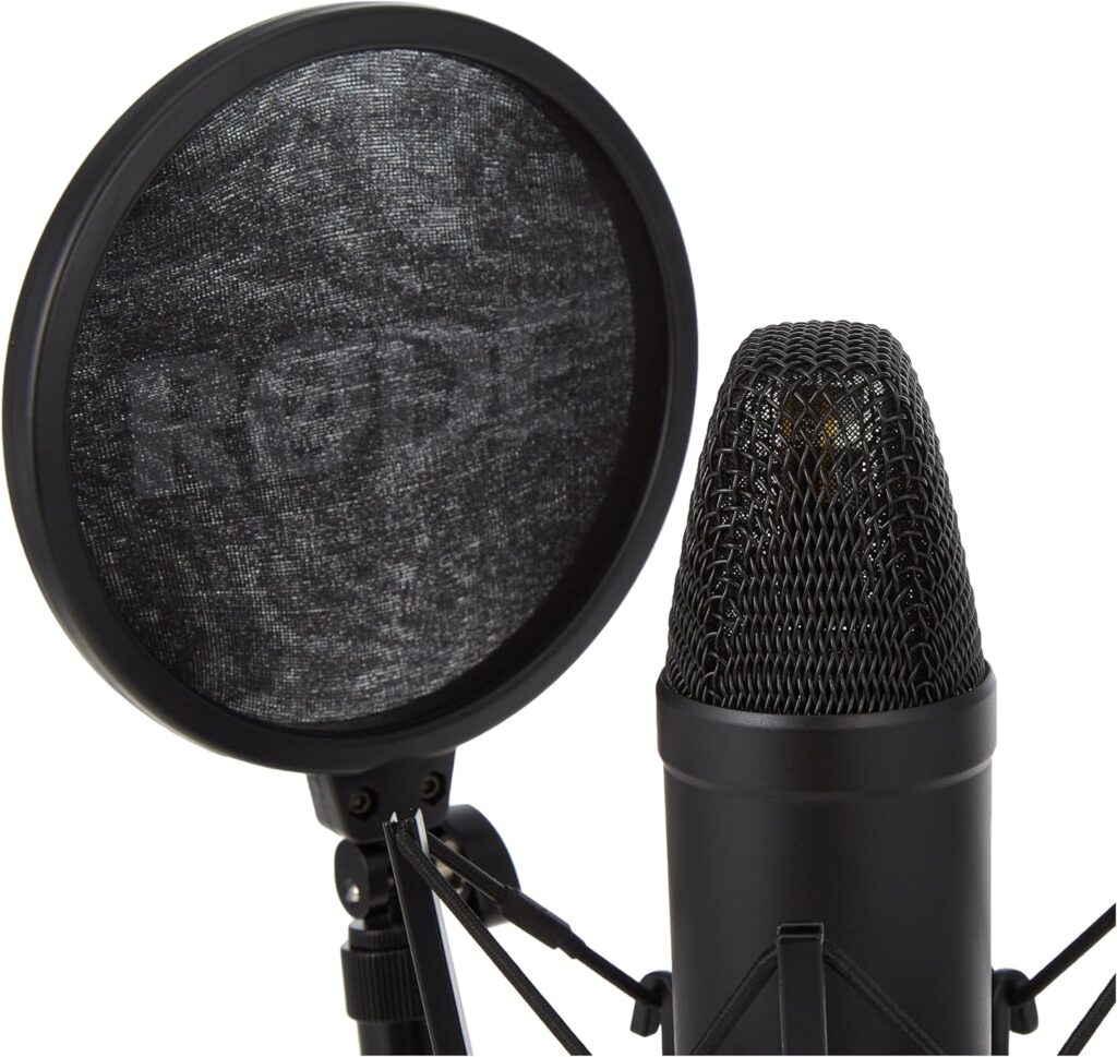 RØDE NT1 5th Generation Large-diaphragm Studio Condenser Microphone with XLR and USB Outputs, Shock Mount and Pop Filter for Music Production, Vocal Recording and Podcasting (Black)