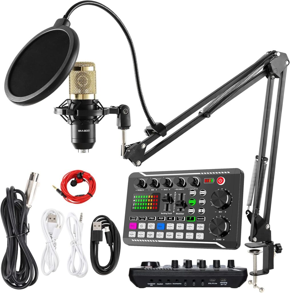 SINWE Podcast Microphone Bundle, BM-800 Condenser Mic with Live Sound Card Kit, Podcast Equipment Bundle with Voice Changer and Mixer Functions for PC Smartphone Studio Recording  Broadcasting