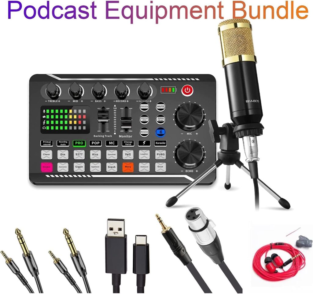 SINWE Podcast Microphone Bundle, BM-800 Condenser Mic with Live Sound Card Kit, Podcast Equipment Bundle with Voice Changer and Mixer Functions for PC Smartphone Studio Recording  Broadcasting