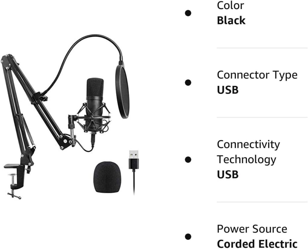 Studio Condenser Microphone Mic Included Adjustable Suspension Scissor Arm Stand, Shock Mount and Pop Filter for PC Karaoke,Gaming,Studio Recording  Broadcasting