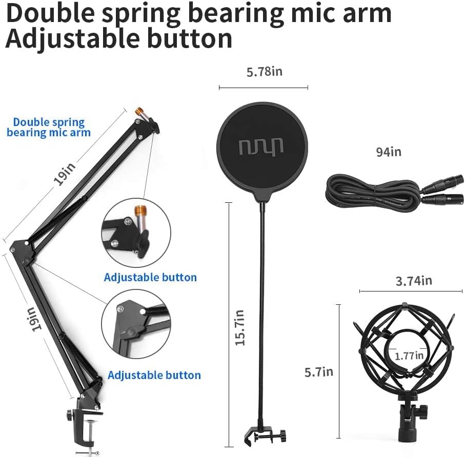 UHURU XLR Condenser Microphone, Professional Studio Cardioid Microphone Kit with Boom Arm, Shock Mount, Pop Filter, Windscreen and XLR Cable, for Broadcasting,Recording,Chatting and YouTube(XM-900)