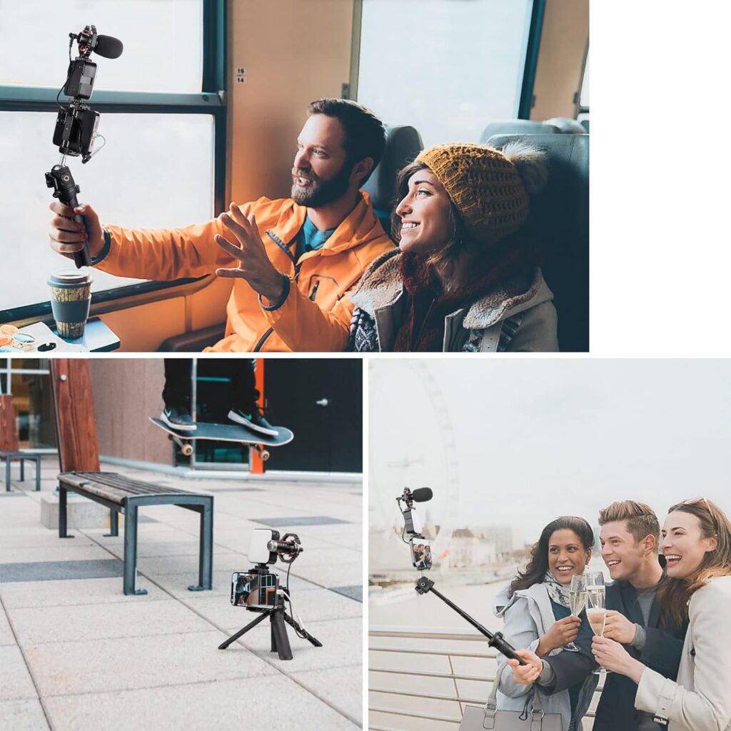 USKEYVISION Extendable Phone Vlogger Kit YouTube Vlogging Kit Video Microphone Creator Combo for iPhone 13/Pro/Max/Mini,Android Smartphones and Camera(E-K2 Remo)