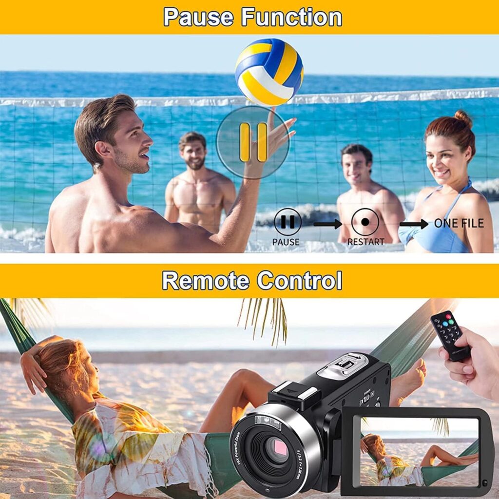 Video Camera Camcorder Full HD 1080P 30FPS 24.0 MP IR Night Vision Vlogging Camera Recorder 3.0 Inch IPS Screen 16X Zoom Camcorders Remote Control with 2 Batteries