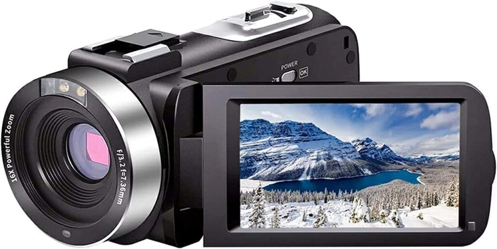 Video Camera Camcorder Full HD 1080P 30FPS 24.0 MP IR Night Vision Vlogging Camera Recorder 3.0 Inch IPS Screen 16X Zoom Camcorders Remote Control with 2 Batteries