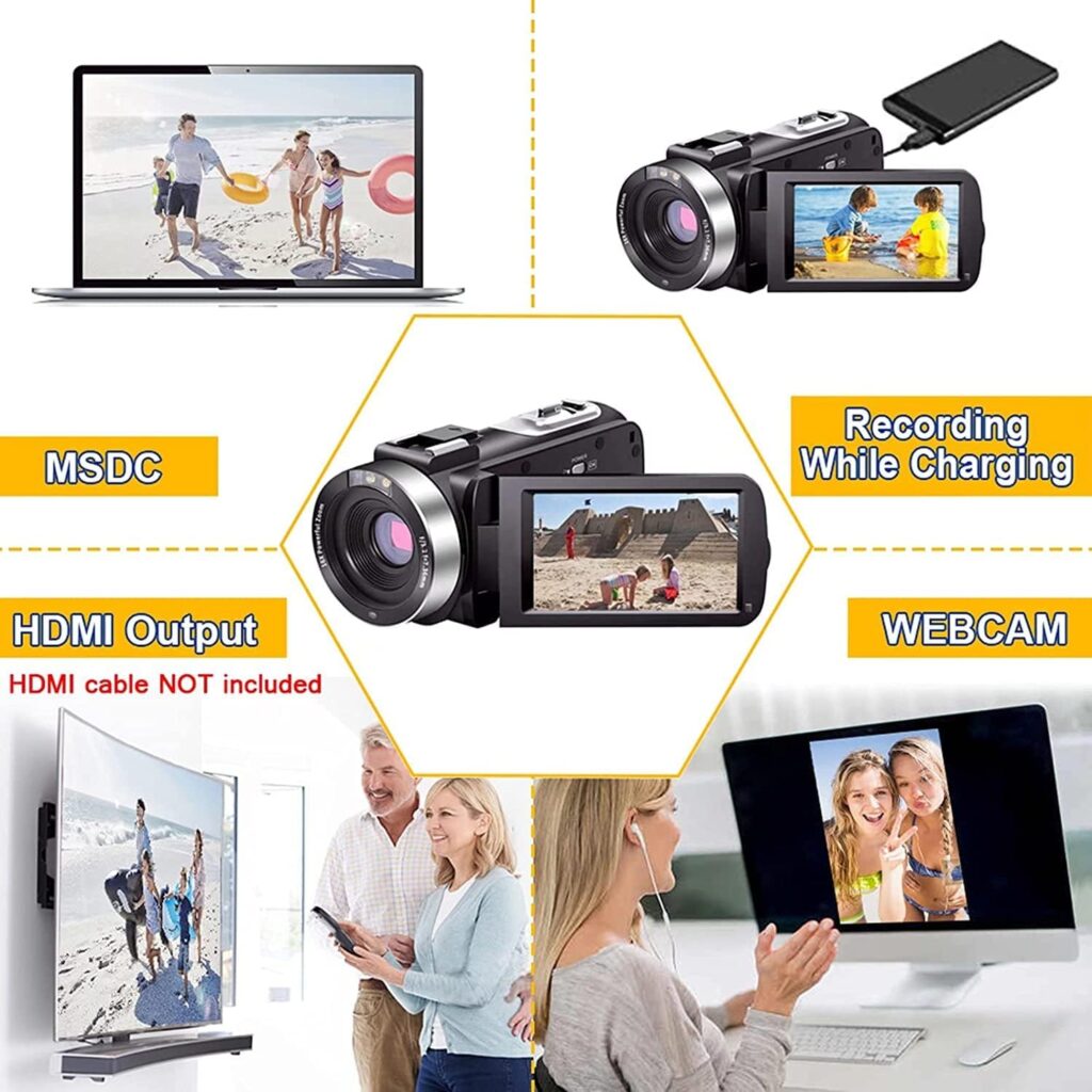 Video Camera Camcorder Full HD 1080P 30FPS 24.0 MP IR Night Vision Vlogging Camera Recorder 3.0 Inch IPS Screen 16X Zoom Camcorders Remote Control with 2 Batteries