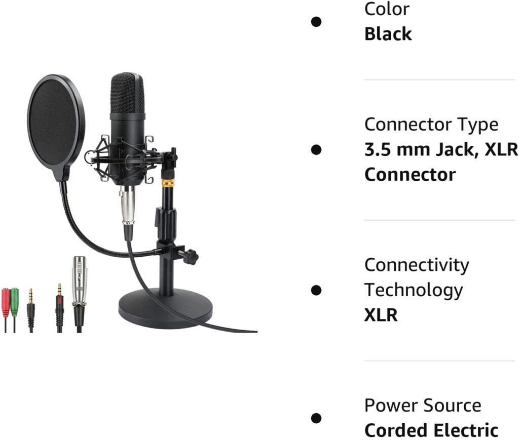 ZHENREN Professional Studio Condenser Microphone, Computer PC Microphone Kit with 3.5mm XLR/Pop Filter/Shock Mount for Professional Studio Recording Podcasting Broadcasting