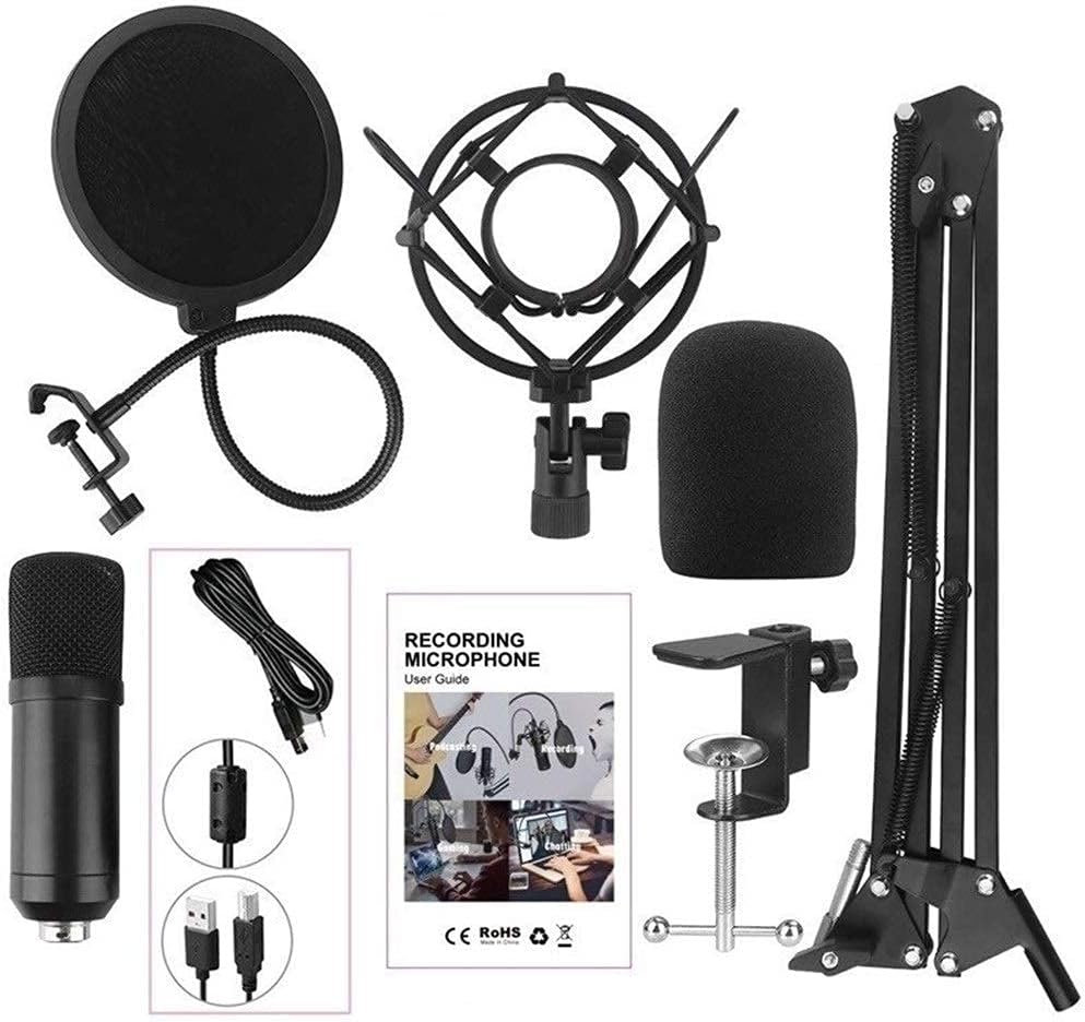 GagalU USB Podcast Condenser Microphone Professional PC Streaming Cardioid Microphone Kit with Boom Arm Shock Mount Pop Filter and Windscreen for Broadcasting