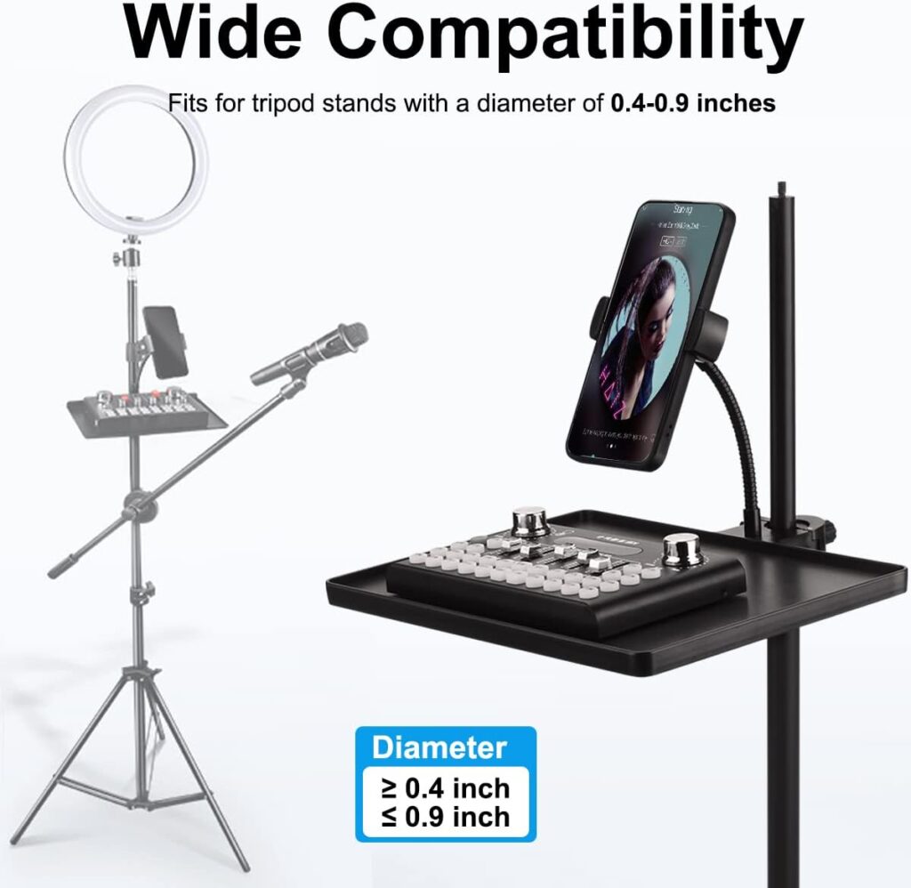 JCWINY Large Mic Stand Tray Adjustable Phone Holder Microphone Stand Tray Plastic Attachable Tray Shelf Rack for Mic Stand Accessories Ring light Tripod Stand Tray (10.6 x 8)