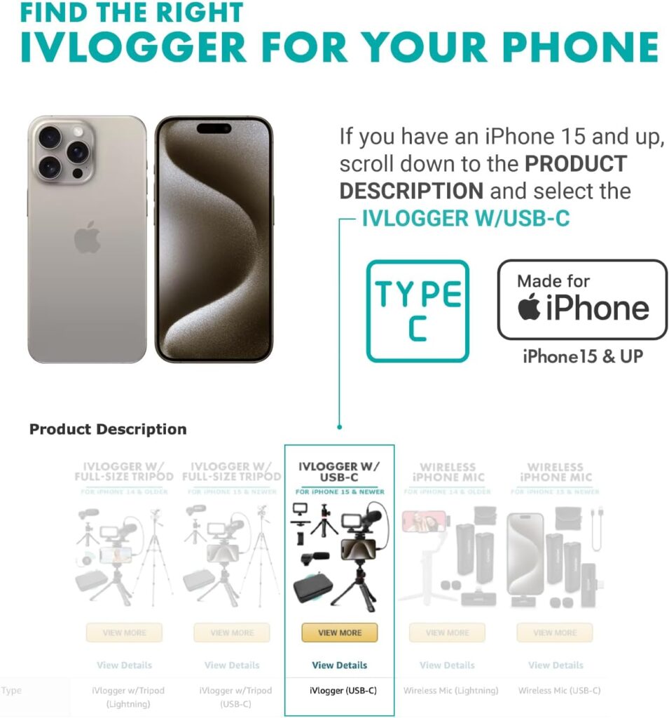 Movo iVlogger Vlogging Kit for iPhone - Lightning Compatible YouTube Starter Kit for Content Creators - Accessories: Phone Tripod, Phone Mount, LED Light and Shotgun Microphone