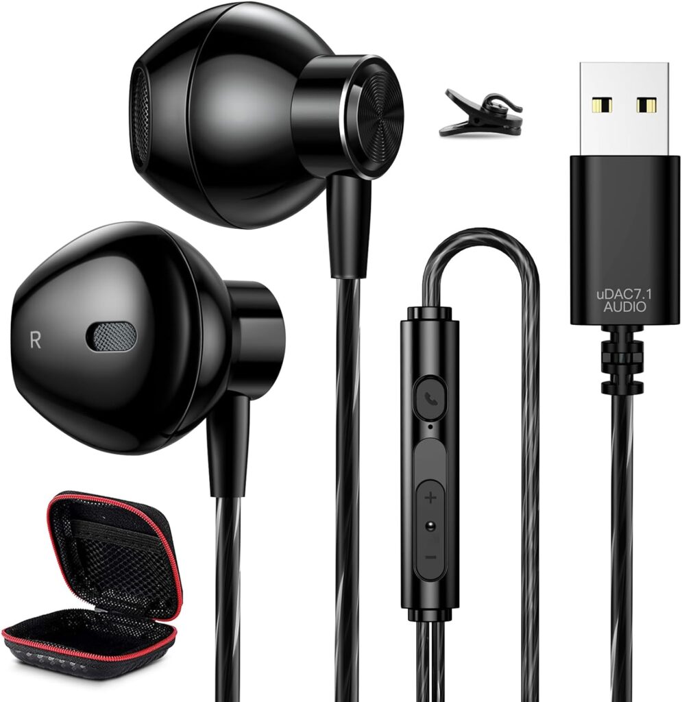 USB Headset Wired Earphone for PC, 8.2FT Cord PC Headset with Microphone for Laptop, Lightweight Noise Cancelling In-ear Computer Headphone Gaming Earbuds with Mute Audio Control for Office School PS5