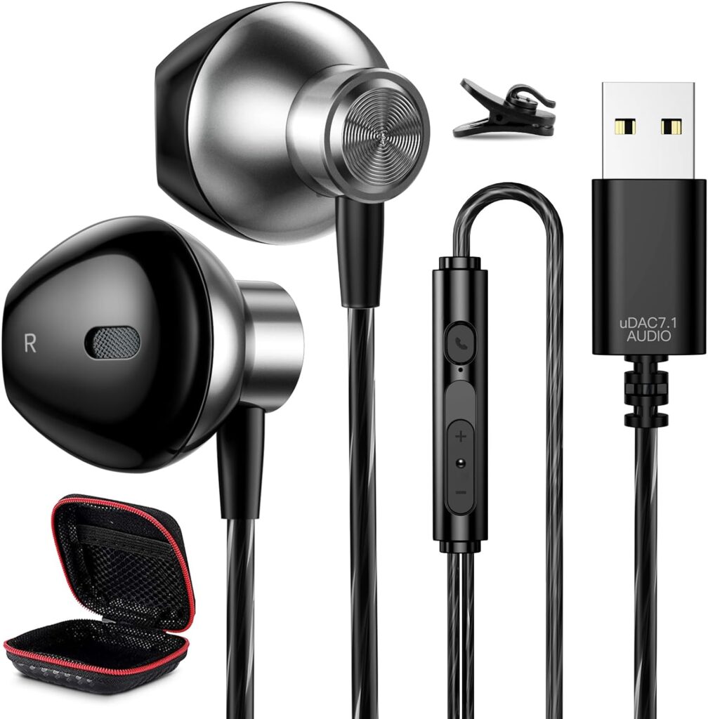 USB Headset Wired Earphone for PC, 8.2FT Cord PC Headset with Microphone for Laptop, Lightweight Noise Cancelling In-ear Computer Headphone Gaming Earbuds with Mute Audio Control for Office School PS5