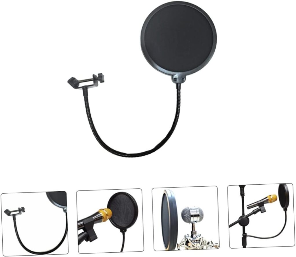 Vaguelly 1pc Pop Shield Mic Filter Vocal Recording Microphone Screen Microphone Sound Isolation Shield Mic Spit Guard Studio Mic Screen Dual Layered Wind Screen Plastic Enping Gooseneck