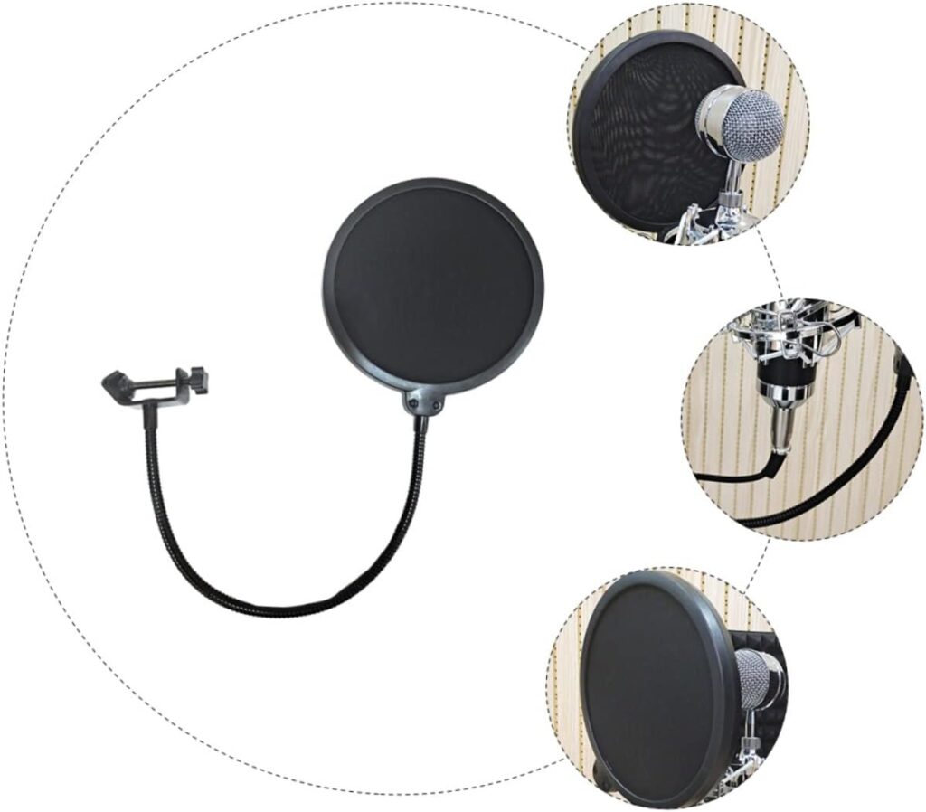 Vaguelly 1pc Pop Shield Mic Filter Vocal Recording Microphone Screen Microphone Sound Isolation Shield Mic Spit Guard Studio Mic Screen Dual Layered Wind Screen Plastic Enping Gooseneck