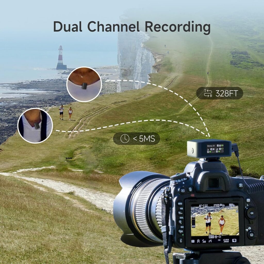 VeGue Wireless Lavalier Microphones, 2.4G Dual Mic with Charging Case ENC Noise Cancellation, 16H Battery, 100m(328ft.) Transmission for DSLR Camera Gopro YouTube Recording Vlogging Interviewing