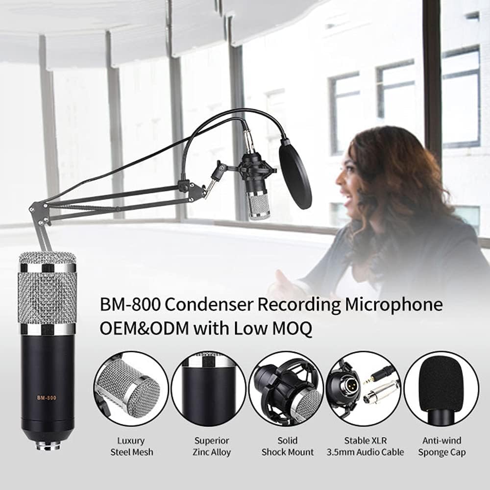 WHYATT BM800 Professional Condenser Microphone Podcast Live Broadcast Equipment USB MIC Microfone Set Mic with Arm Stand Music Equipment for Live and Broadcasting