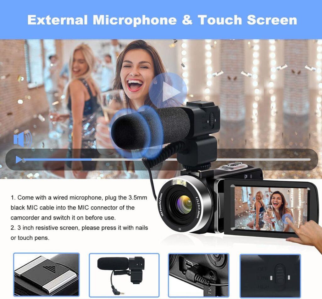 YEEIN Camcorders Video Camera 4k with 3 Touch Screen and 32G Card, WiFi Digital Camera, 18X Digital Zoom, Vlogging Camera for YouTube Video Recording, Kids Video Camera, Remote, Microphone